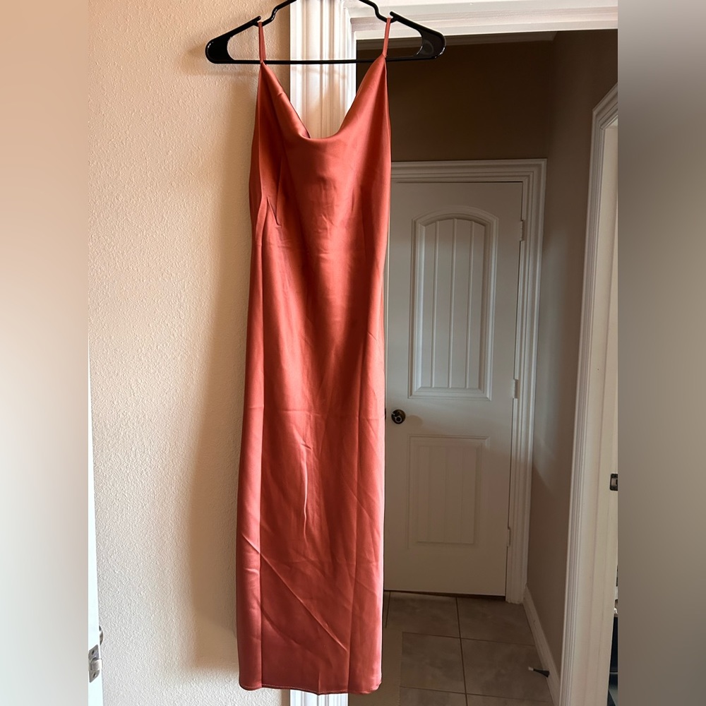 Salmon Petal & Pup Satin slip dress - Picture 3 of 13